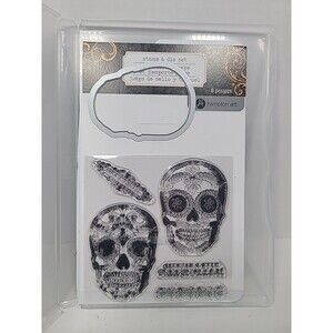 Halloween Skull Stamp and Die Set Hampton Art Day of the Dead W/Extra Pumpkin
